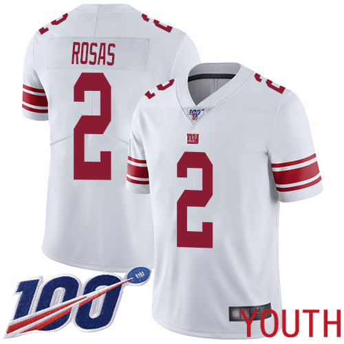 Youth New York Giants #2 Aldrick Rosas White Vapor Untouchable Limited Player 100th Season Football NFL Jersey